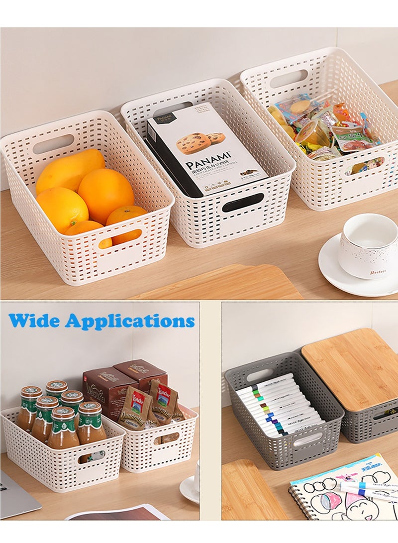 general 6-Pack Plastic Storage Baskets Set of Stackable Weave Baskets Sturdy Storage Containers with Handle for Shelves, Desktops, Cabinets, Bedrooms, Office (Black) - Image 3