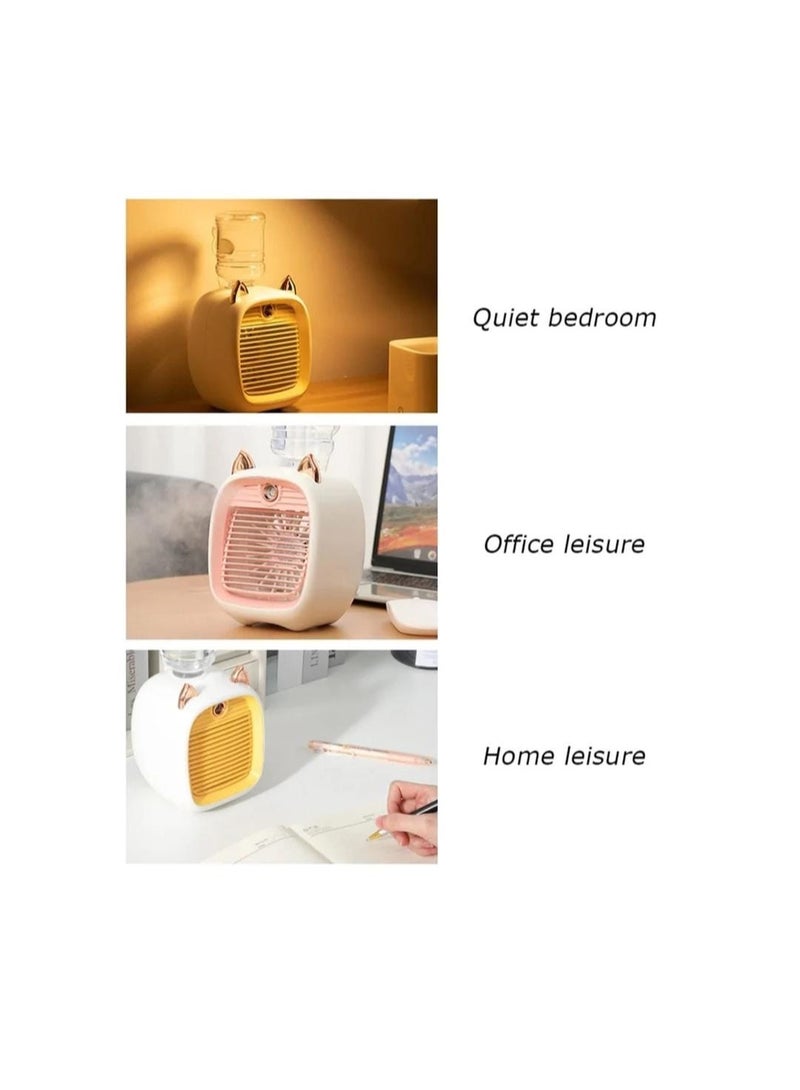 مبرد هواء صغير بتصميم قطة لطيفة مع رذاذ ماء | يعمل بمنفذ USB، ضباب ثلجي نانوي، مروحة مكتب محمولة - Image 4