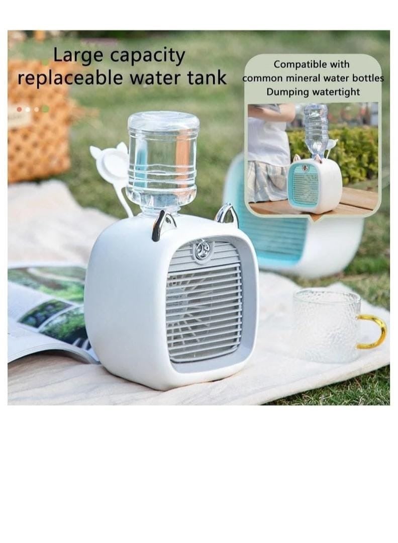 مبرد هواء صغير بتصميم قطة لطيفة مع رذاذ ماء | يعمل بمنفذ USB، ضباب ثلجي نانوي، مروحة مكتب محمولة - Image 5