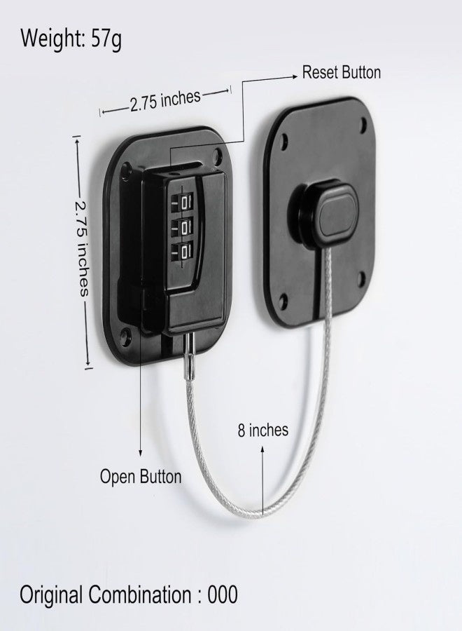 Refrigerator Lock, Heavy Duty Fridge Lock, Combination Lock for Refrigerator Cabinets, Drawers, Safety, Easy Install No Keys Needed (Black-2Pack) - Image 4
