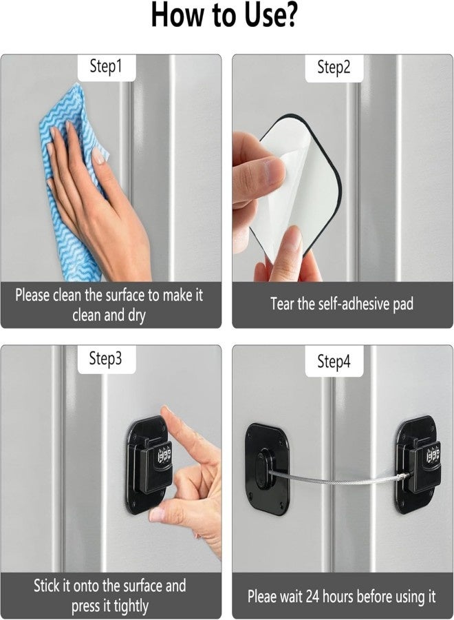Refrigerator Lock, Heavy Duty Fridge Lock, Combination Lock for Refrigerator Cabinets, Drawers, Safety, Easy Install No Keys Needed (Black-2Pack) - Image 5