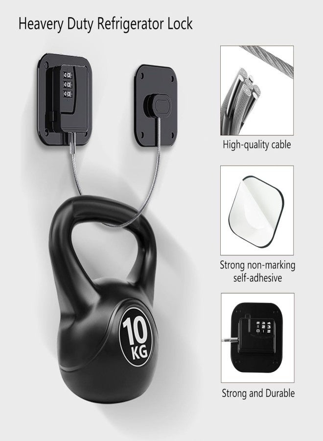 Refrigerator Lock, Heavy Duty Fridge Lock, Combination Lock for Refrigerator Cabinets, Drawers, Safety, Easy Install No Keys Needed (Black-2Pack) - Image 2
