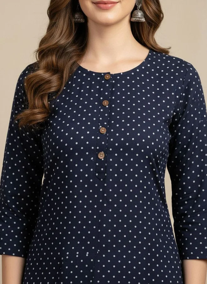Saka Designs Floral Printed Navy Blue Straight Kurta