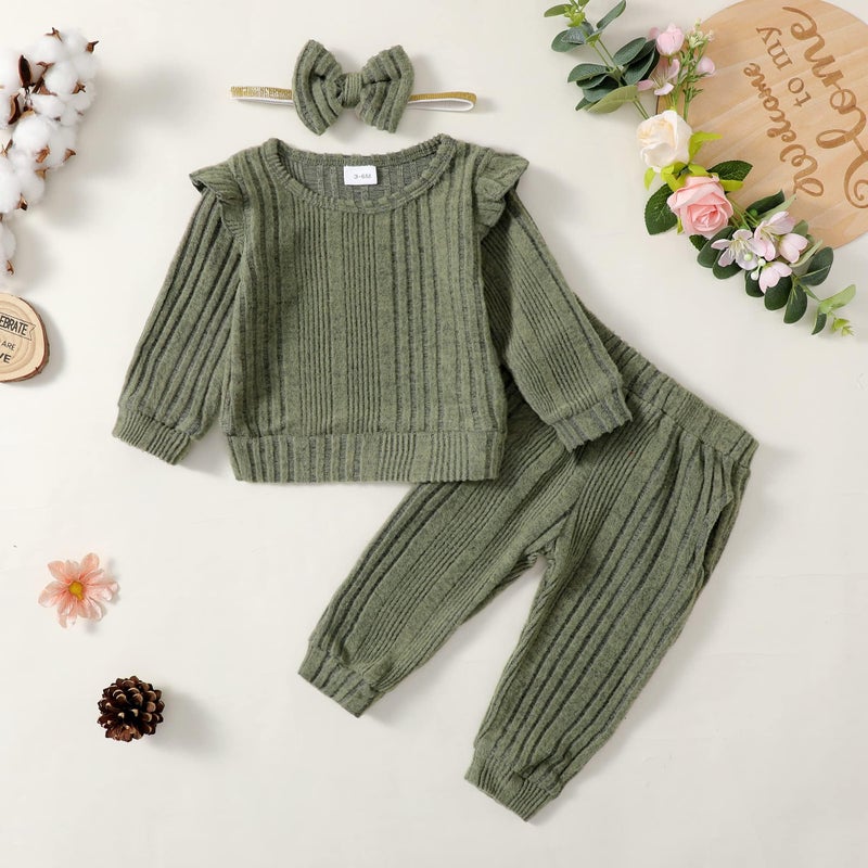 Mioglrie Baby Girl Clothes 12-18 Month Fall Winter Outfits Infant Sweatsuit Newborn Sweatshirt Fleece Ruffle Green Sweat Pant Set for 1 Year Old Girls Clothing - Image 4