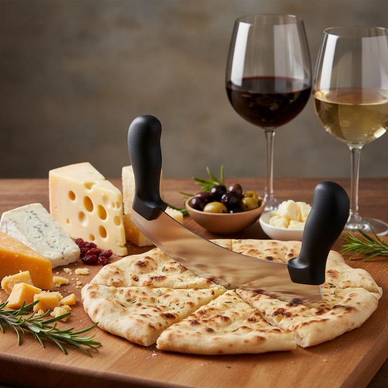 Clazkit Pizza Cutter - Pizza Slicer - Mezzaluna/Mincing Knife - Double Handle Ideal for Mincing, Dicing, Chopping & Slicing - Image 4