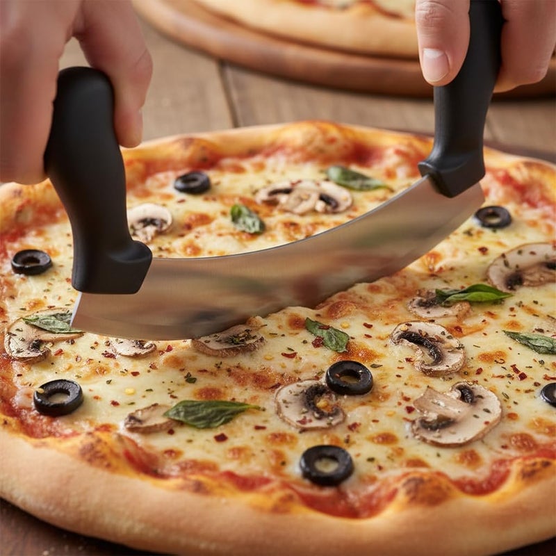 Clazkit Pizza Cutter - Pizza Slicer - Mezzaluna/Mincing Knife - Double Handle Ideal for Mincing, Dicing, Chopping & Slicing - Image 3