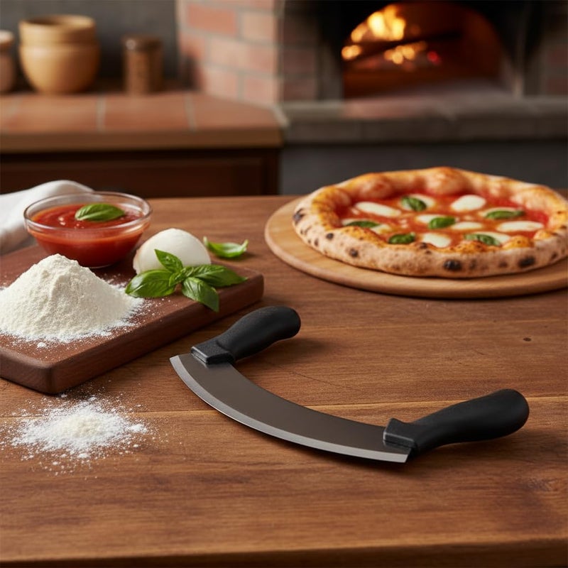 Clazkit Pizza Cutter - Pizza Slicer - Mezzaluna/Mincing Knife - Double Handle Ideal for Mincing, Dicing, Chopping & Slicing - Image 5