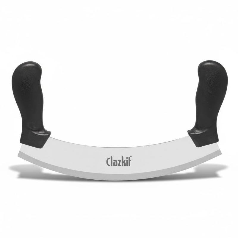 Clazkit Pizza Cutter - Pizza Slicer - Mezzaluna/Mincing Knife - Double Handle Ideal for Mincing, Dicing, Chopping & Slicing - Image 1