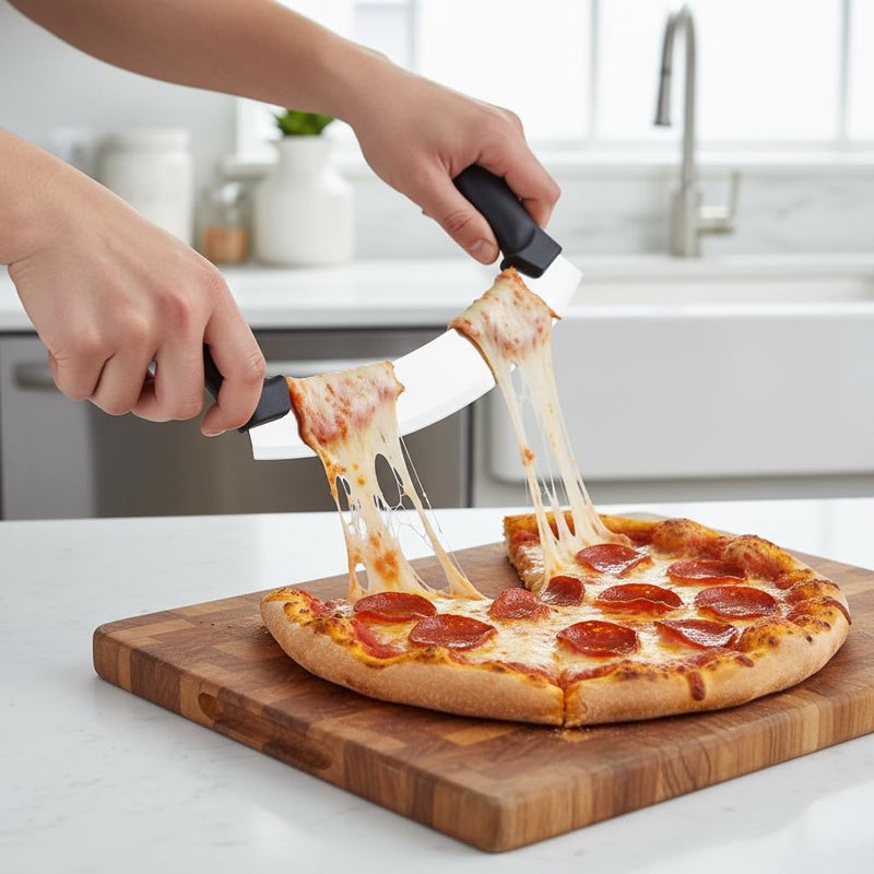 Clazkit Pizza Cutter - Pizza Slicer - Mezzaluna/Mincing Knife - Double Handle Ideal for Mincing, Dicing, Chopping & Slicing - Image 2