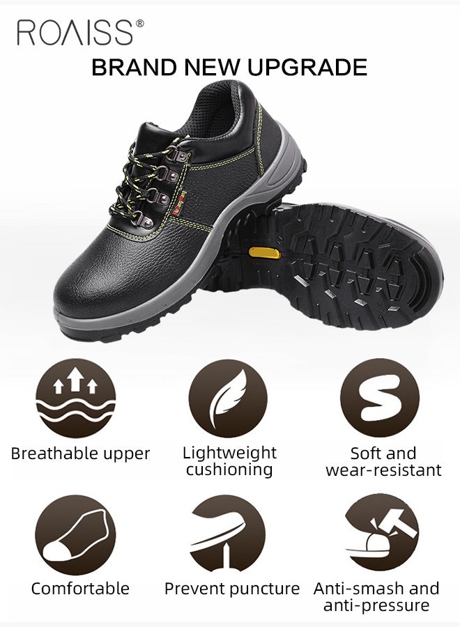 roaiss Anti-Smash Safety Shoes for Men Lightweight Steel Round Toe Sneakers for Outdoors Work or Heavy Work Comfortable and Breathable Safety Toe Adjustable Lace-Up Cowhide Sports Shoes Colorblock Sneakers  - Image 3
