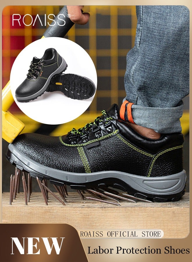 roaiss Anti-Smash Safety Shoes for Men Lightweight Steel Round Toe Sneakers for Outdoors Work or Heavy Work Comfortable and Breathable Safety Toe Adjustable Lace-Up Cowhide Sports Shoes Colorblock Sneakers  - Image 1