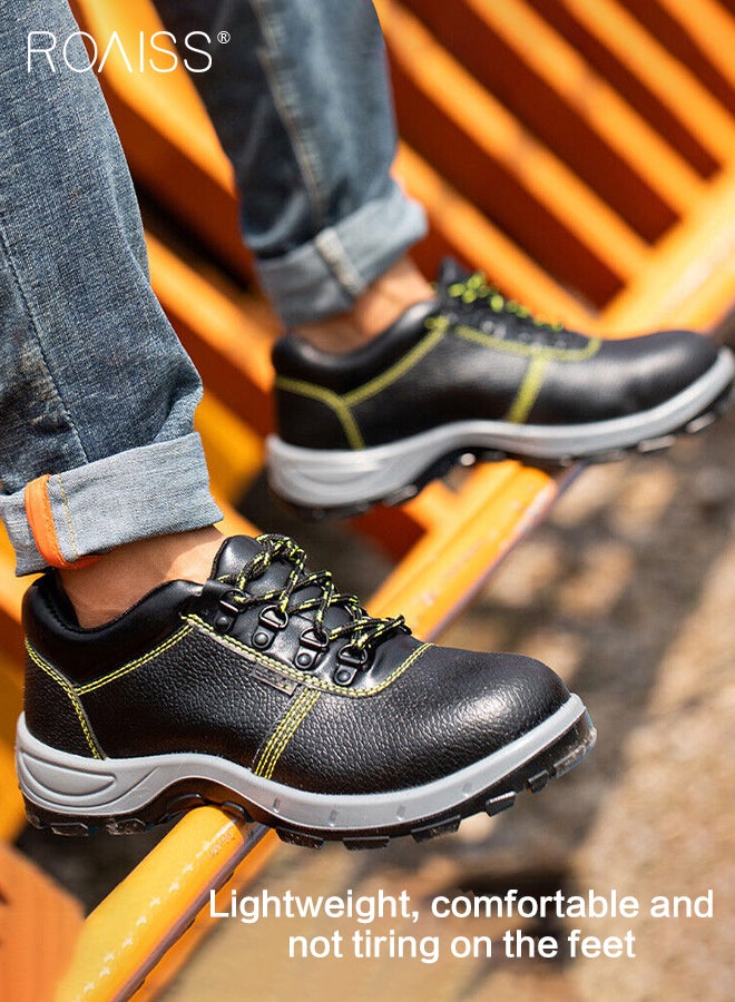 roaiss Anti-Smash Safety Shoes for Men Lightweight Steel Round Toe Sneakers for Outdoors Work or Heavy Work Comfortable and Breathable Safety Toe Adjustable Lace-Up Cowhide Sports Shoes Colorblock Sneakers  - Image 5
