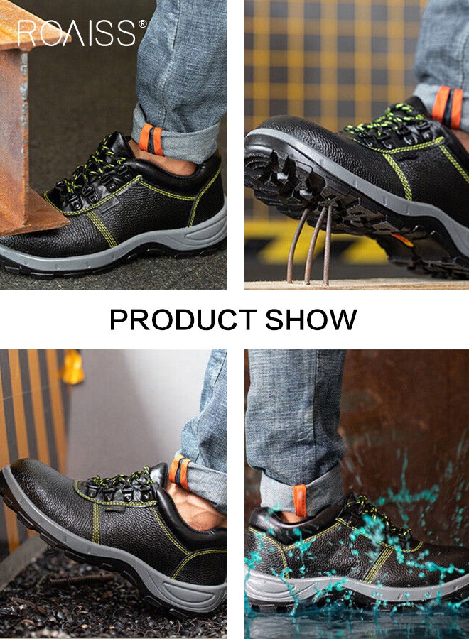 roaiss Anti-Smash Safety Shoes for Men Lightweight Steel Round Toe Sneakers for Outdoors Work or Heavy Work Comfortable and Breathable Safety Toe Adjustable Lace-Up Cowhide Sports Shoes Colorblock Sneakers  - Image 4