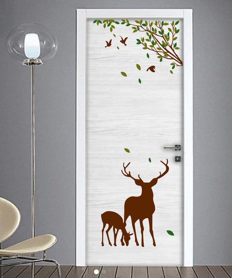 Sticker Studio Tree and Deer Door Sticker & Decal - PVC Vinyl, 58 CM X 48 CM | Removable, Easy to Apply, Waterproof - Image 1