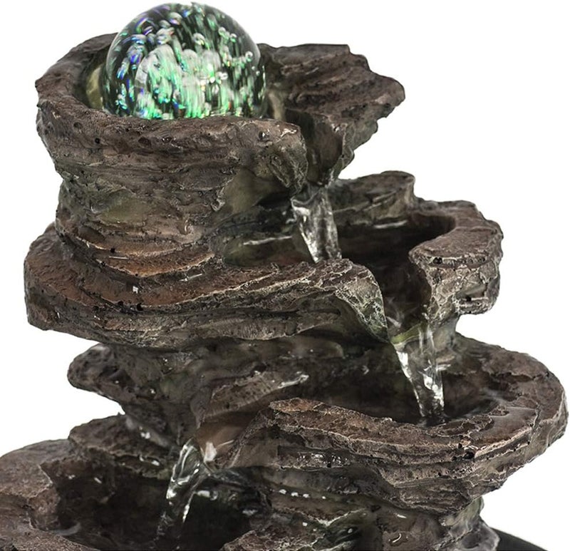Ferrisland Tabletop Rock - Stacked Waterfall Fountain with LED - Lit Crystal Ball, Ideal for Office & Home Decor(Brown Gray) - Image 4