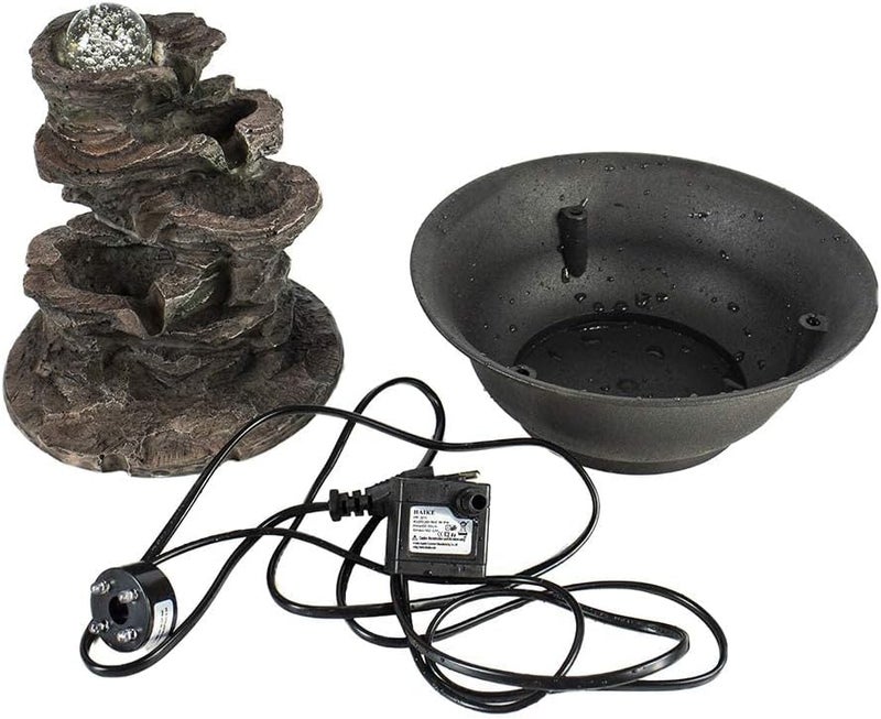 Ferrisland Tabletop Rock - Stacked Waterfall Fountain with LED - Lit Crystal Ball, Ideal for Office & Home Decor(Brown Gray) - Image 5