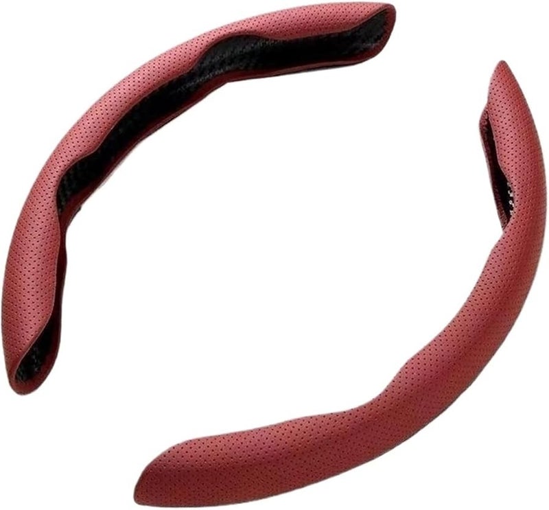 Non Slip Steering Wheel Cover Leather Sweat Absorbing Maroon - Image 1