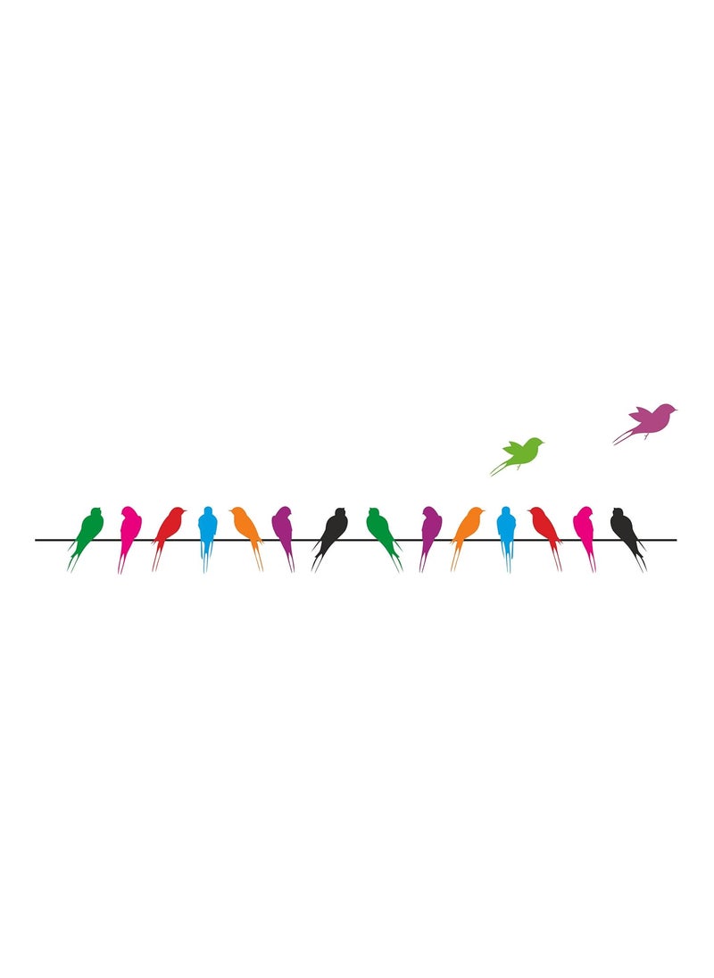 Decals Design Decals Design 'Colourful Birds with Long Tail on Wire' Wall Sticker (PVC Vinyl, 70 cm x 25 cm, Multicolour)  - Image 1