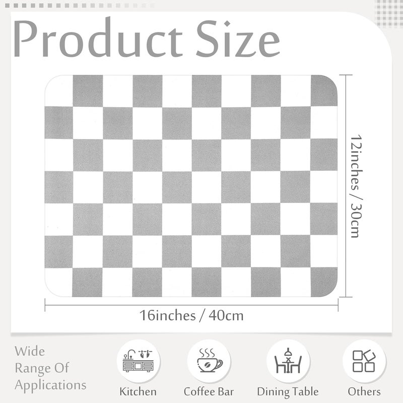 Tinideya Coffee Mat Checkered Dish Drying Mat for Kitchen Counter Coffee Bar Vintage Buffalo Dish Pad Absorbent Kitchen Drying Mat for Bar Station Accessories Easy Clean(Grey,12 x 16 Inches) - Image 2