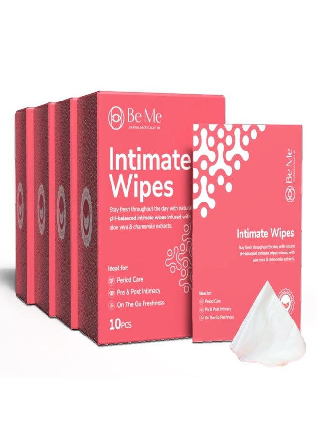 Beme Be Me Intimate Wipes | pH Balanced | Period Care| Aloe Vera & Chamomile Extracts | Alcohol-Free Travel Friendly Feminine Wrapped Wipes - (Pack of 4, 40 Wipes Sachet) - Image 1