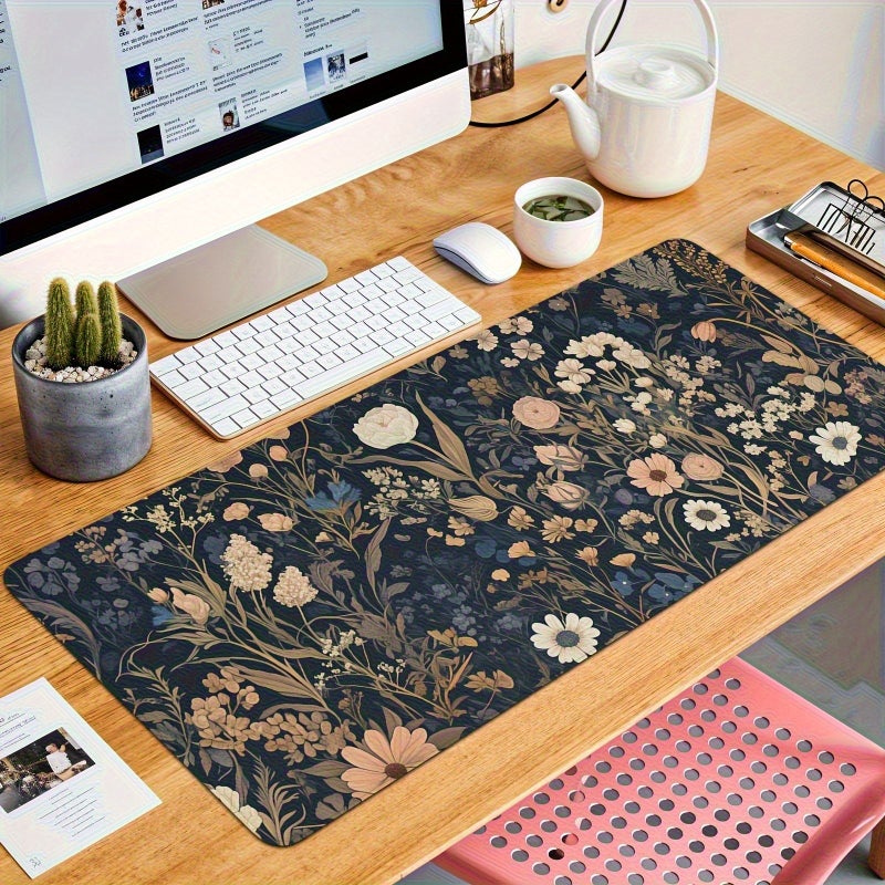 1 × سجادة مكتب زرقاء داكنة بتصميم زهور، مقاس 40×90 سم، لوحة ماوس كبيرة مريحة بتصميم زهور برية زاهية، قاعدة مطاطية غير قابلة للانزلاق، مناسبة للألعاب أو المكتب أو ديكور المنزل. - Image 5