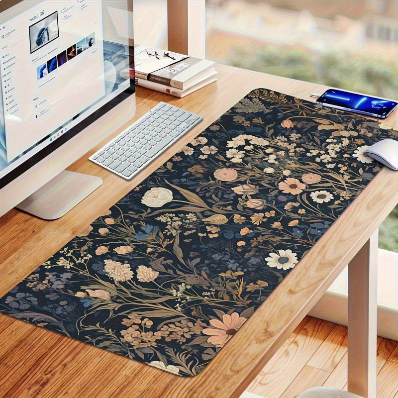 1 × سجادة مكتب زرقاء داكنة بتصميم زهور، مقاس 40×90 سم، لوحة ماوس كبيرة مريحة بتصميم زهور برية زاهية، قاعدة مطاطية غير قابلة للانزلاق، مناسبة للألعاب أو المكتب أو ديكور المنزل. - Image 4
