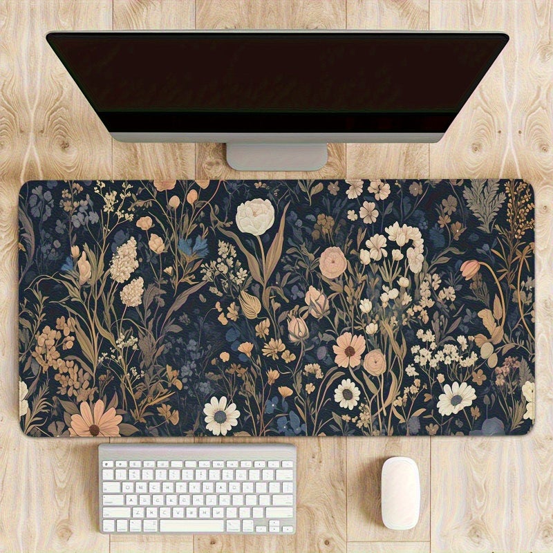 1 × سجادة مكتب زرقاء داكنة بتصميم زهور، مقاس 40×90 سم، لوحة ماوس كبيرة مريحة بتصميم زهور برية زاهية، قاعدة مطاطية غير قابلة للانزلاق، مناسبة للألعاب أو المكتب أو ديكور المنزل. - Image 2