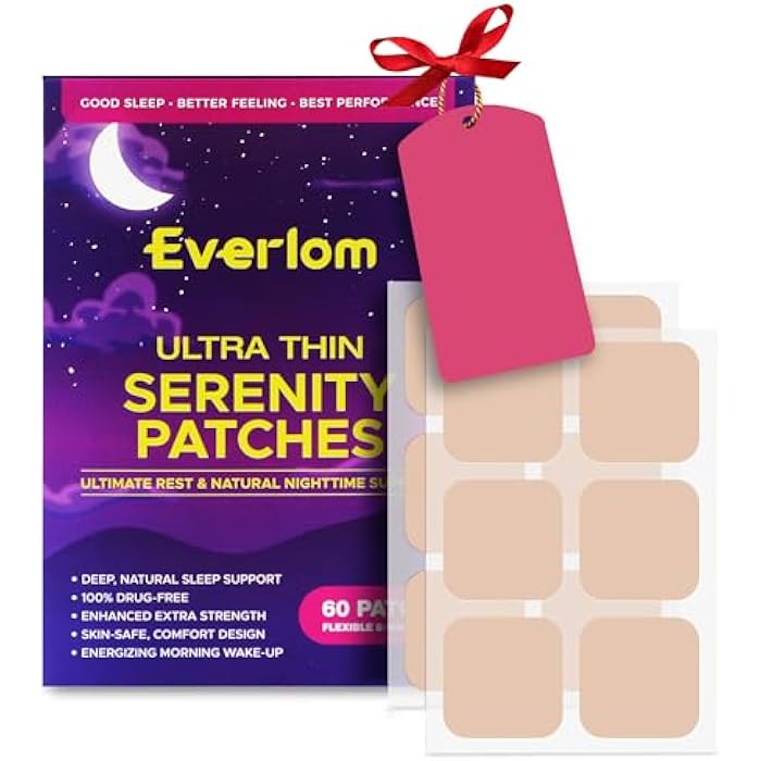 Everlom Sleep Patches for Adults Extra Strength: 60-Pack Melatonin Aid for Night Rest - Serenity Patches for Deep Sleeping Comfort - Perfect for Men Women 1 Box (60 Count) - Image 1