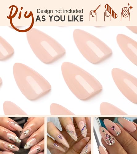 Morily Press on Nails Medium - Nude Almond Fake Nails Solid Color Pink Glossy False Fingernails in 15 Sizes, Long Stick on Nails for Women - 30Pcs - Image 5