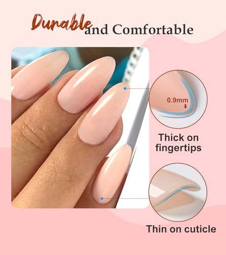 Morily Press on Nails Medium - Nude Almond Fake Nails Solid Color Pink Glossy False Fingernails in 15 Sizes, Long Stick on Nails for Women - 30Pcs - Image 4