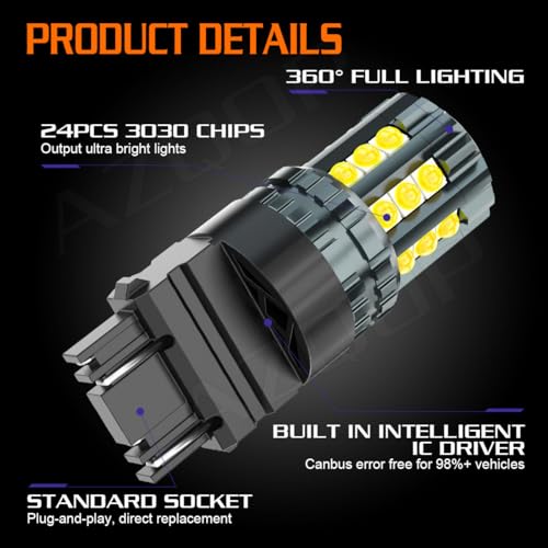 AZQOP 3157 LED Reverse Bulbs Compatible for Chevy Silverado/GMC Sierra 1500 2500 1999-2003 2004 2005 2006 2007 2008 2009 2010 2011 2012 2013, 3047 3156 3057 Back Up Lights, 300% Brightness 6000K White, 2PCS - Image 2