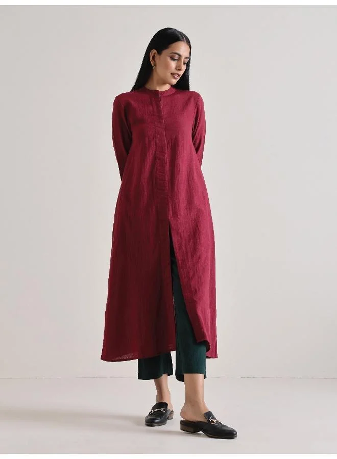 trueBrowns Maroon Placket Kurta Pant Set