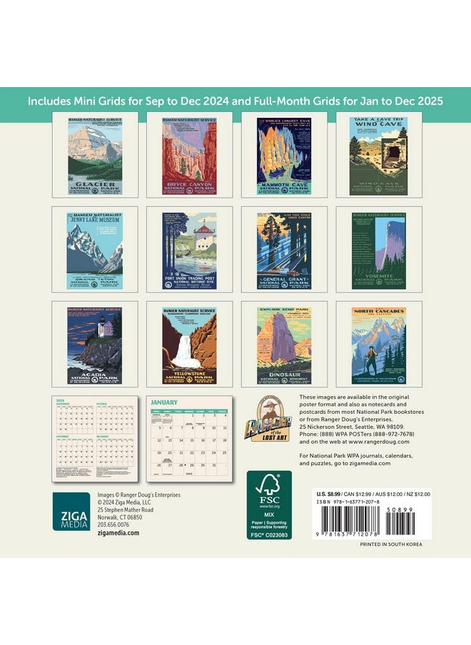 Ziga Media National Parks-Poster Art Of The Wpa Mini Wall Calendar 2025, 7" X 7"  - Image 2