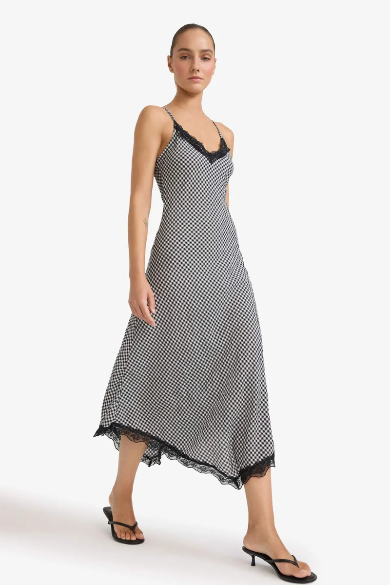 DeFacto V-Neck Printed Wowen Fabrics Midi Dress