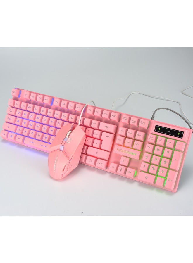 G103 Pink Luminous Gaming Keyboard Mouse Laptop Desktop Computer Universal Usb E-sports Backlit Game