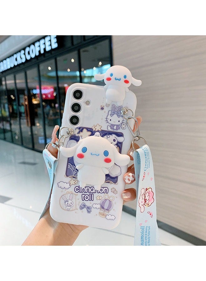 Samsung Galaxy A55 Case with Mirror，Full Body Silicone Protective Phone Case Cover for Galaxy A55 5G,Cartoon Cinnamoroll Crossbody Rope, Not Easy To Fall Off,  Anti-Scratch Hard PC Back - Image 1