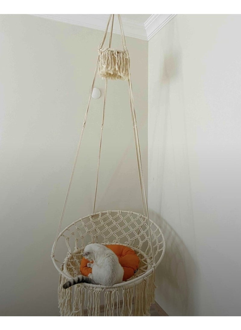 Rope Macrame Special Knitted Swing Hammock Cotton Rope (55X70) Retro Single 70 Ecru