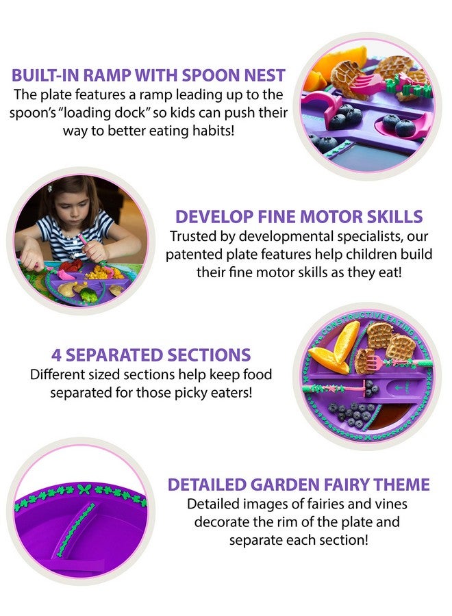Constructive Eating Plate And Utensils Set Garden Fairy Made In Usa Toddler Dinnerware Kids Dinnerware And Utensils Set For Ages 13 Toddler Utensils 2 And 3 Year Old Divided Toddler Plates - Image 5