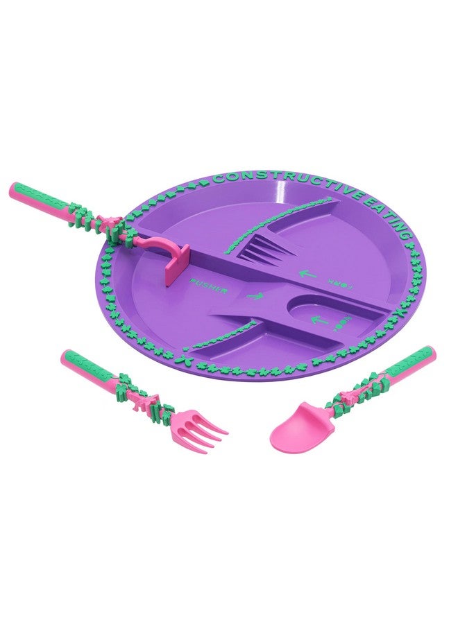 Constructive Eating Plate And Utensils Set Garden Fairy Made In Usa Toddler Dinnerware Kids Dinnerware And Utensils Set For Ages 13 Toddler Utensils 2 And 3 Year Old Divided Toddler Plates - Image 2