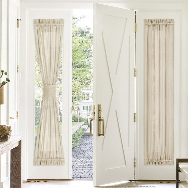 PONY DANCE Front Door Curtain  30 Wide by 72 Long Soft Beige Faux Linen Weave Pattern Fabric for Windows Rod Pocket Blinds for EntrywayGarage with Gather Tieback