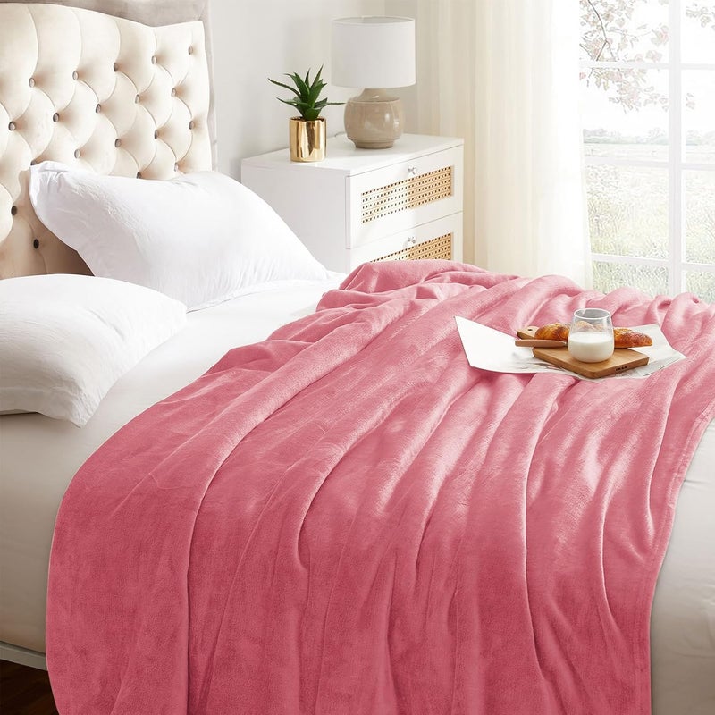 KMUSET Fleece Blanket Salmon Pink Lightweight Super Soft Cozy Fuzzy Bed Blankets Microfiber Factory Shop - Image 2