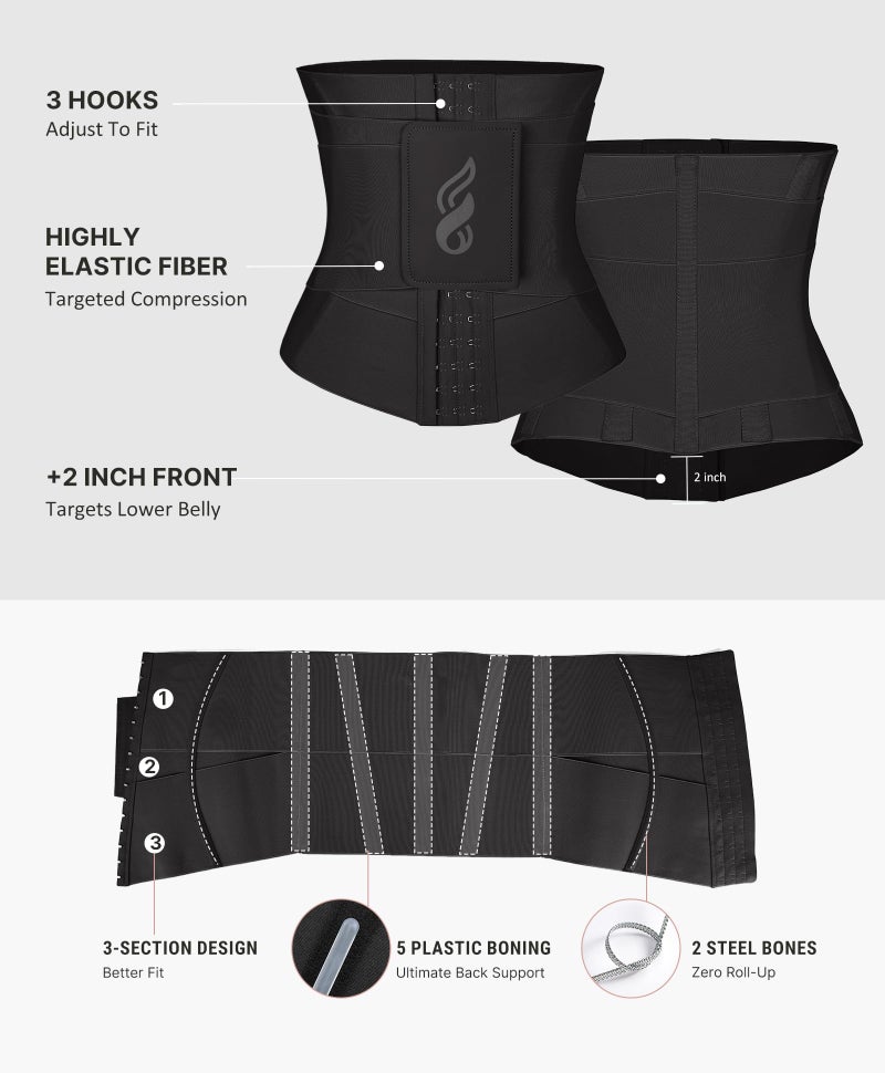 FeelinGirl Waist Trainer Belt for Women Man Waist Trimmer Ab Belt Tummy Control with Triple Wrap Hourglass Body Shaper Black - Image 4