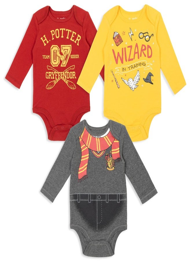 Harry Potter Baby Boys 3 Pack Long Sleeve Bodysuits Multicolor 18 Months - Image 1