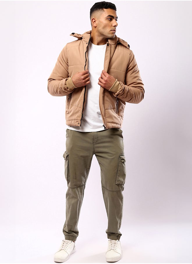 RAVIN - Camel Long Sleeves Solid Puffer Jacket - Image 1