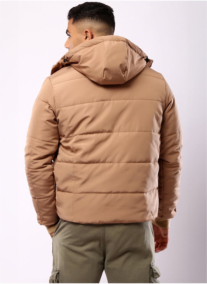 RAVIN - Camel Long Sleeves Solid Puffer Jacket - Image 1