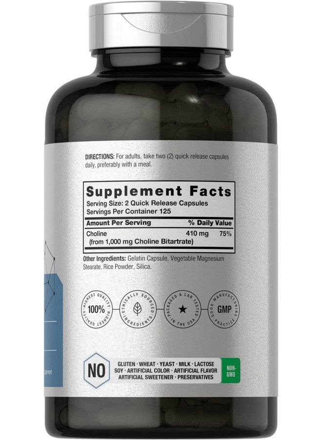 Horbäach Horbaach Choline Bitartrate Supplement | 1000mg | 250 Capsules | High Potency | Non-GMO, Gluten Free - Image 2