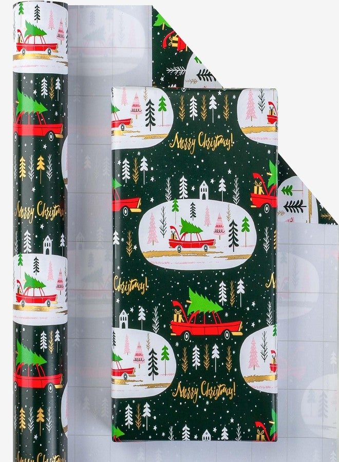 MAYPLUSS Green Christmas Wrapping Paper - 17In x 33 Feet - Truck, Christmas Tree Xmas Gift Wrapping, Gold Foil Wrap Paper for Holiday, Party, Birthday New Year Gift Wrapping Paper,Mini Roll - Image 2