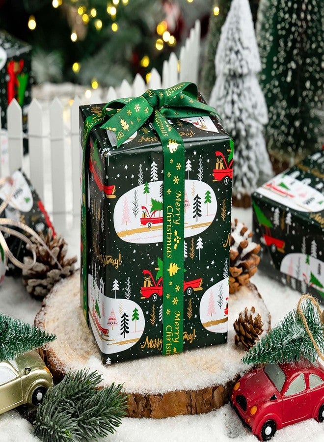 MAYPLUSS Green Christmas Wrapping Paper - 17In x 33 Feet - Truck, Christmas Tree Xmas Gift Wrapping, Gold Foil Wrap Paper for Holiday, Party, Birthday New Year Gift Wrapping Paper,Mini Roll - Image 5