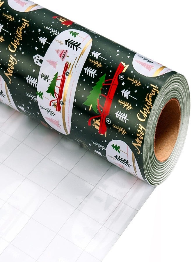 MAYPLUSS Green Christmas Wrapping Paper - 17In x 33 Feet - Truck, Christmas Tree Xmas Gift Wrapping, Gold Foil Wrap Paper for Holiday, Party, Birthday New Year Gift Wrapping Paper,Mini Roll - Image 1