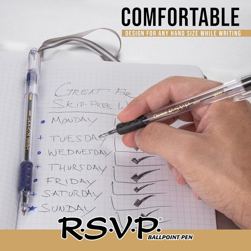 Pentel (R R.S.V.P.(R) Ballpoint Pens, 1.0 mm, Medium Point, Clear Barrel, Black Ink, Pack of 24, BK91-A - Image 4